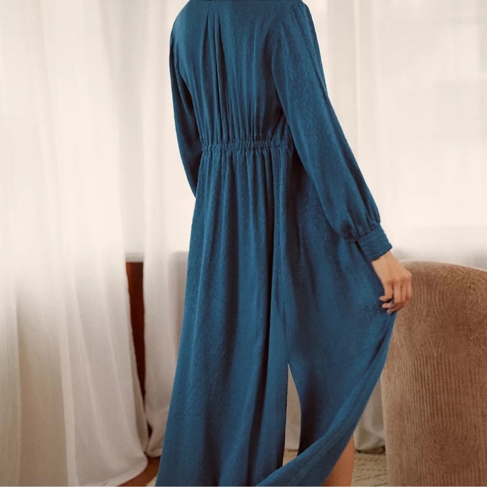Anthropologie Blue Smocked Waist Maxi Dress Robe Boho Lounge Size L/XL NWT - Picture 3 of 13